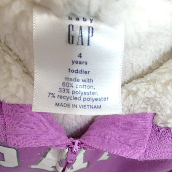 NWT Baby Gap Sherpa Lined Kanga Hoodie Size 4T Purple Sparkle Stars Logo Jacket - Picture 8 of 9